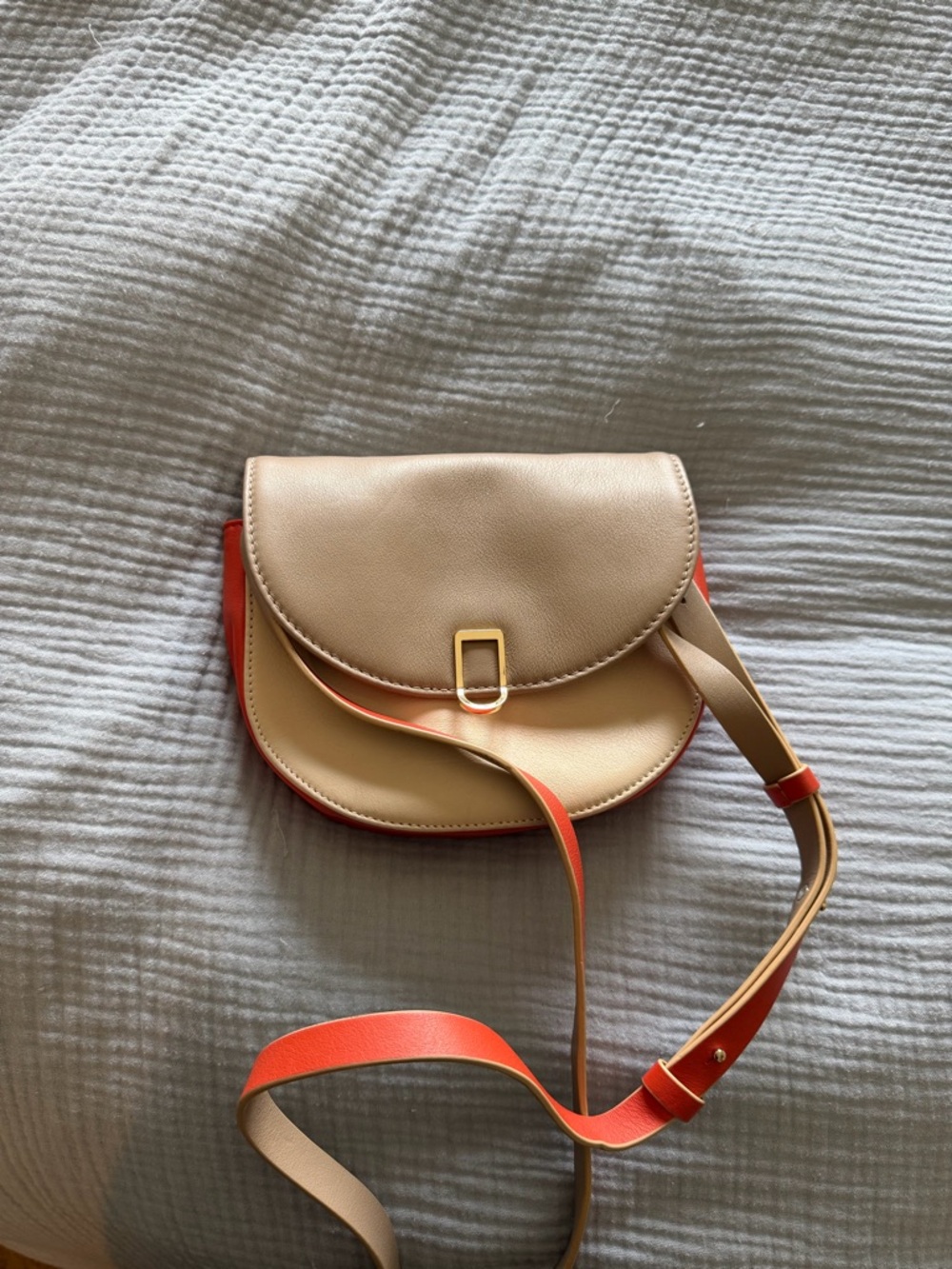Carolina Herrera Beige and Orange Saddle Crossbody Bag